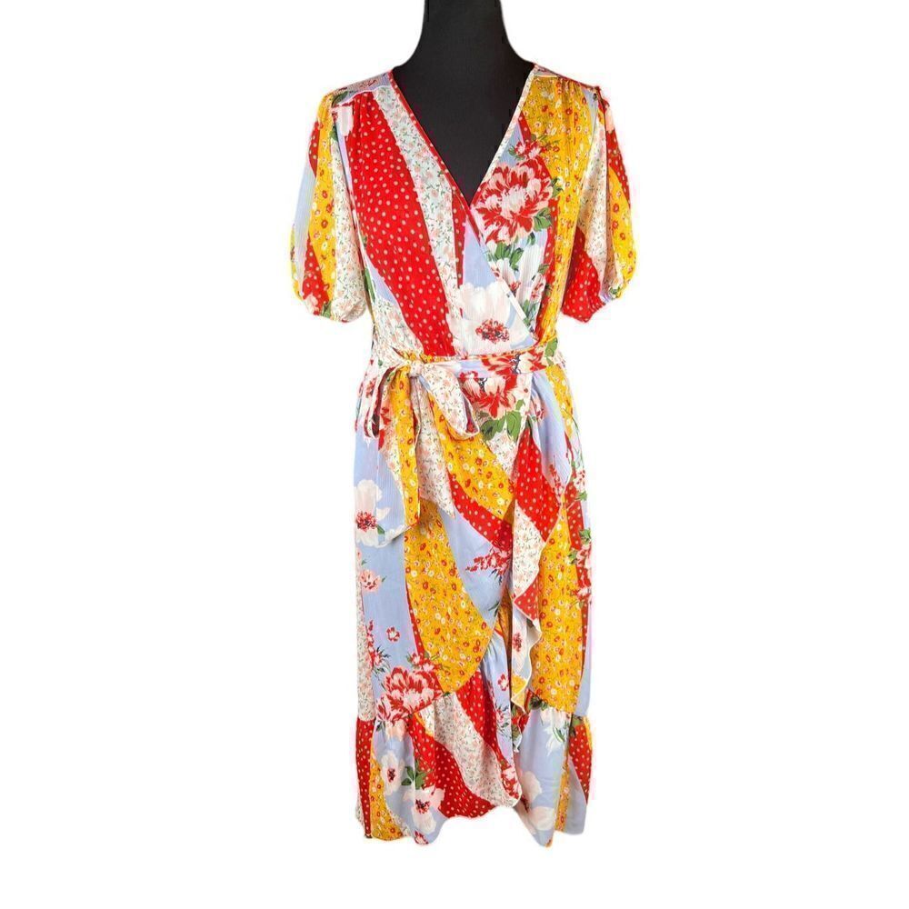 Ny & Co multicolor patterned floral faux wrap midi flowy dress cottagecore M